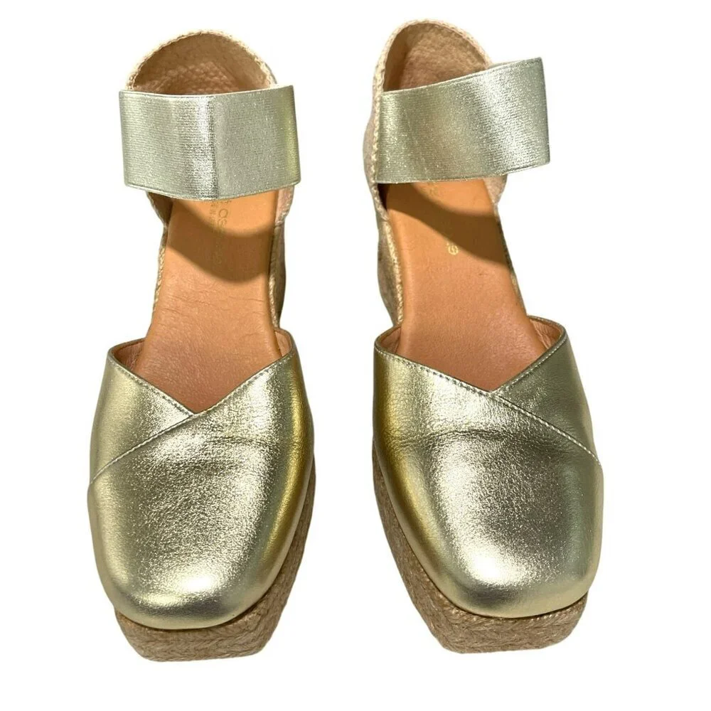 Andre Assous Pedra Gold Espadrille Wedge Size 9 NEW